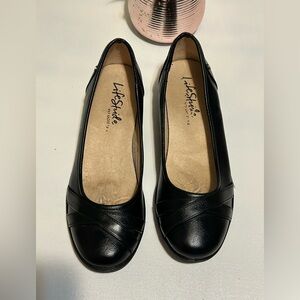 Life Stride Black Leather Slip-On Comfort Flats